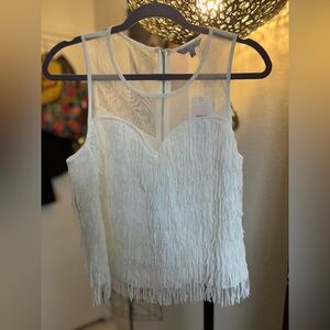 Naked Zebra White Fringe Tank Top